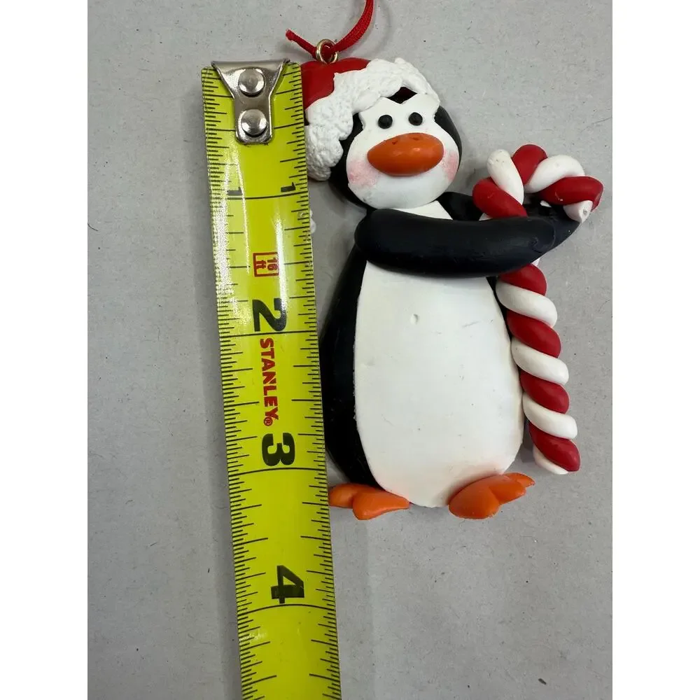 Polymer Clay Penguin Christmas Ornament, Santa Hat, Candy Cane, Holiday Decor